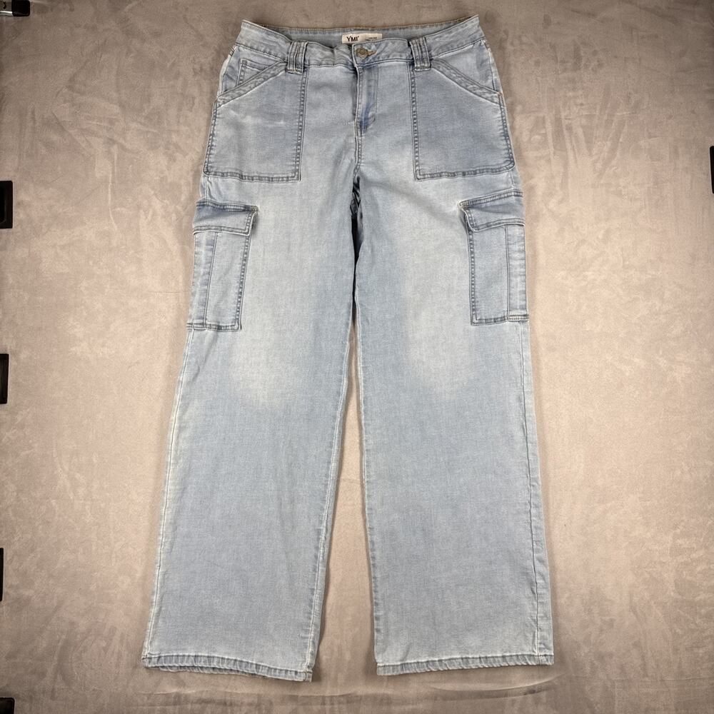 YMI Jeans USA Womens 13/31 Light Wash Wide Leg Cargo Jeans High Rise Stretch